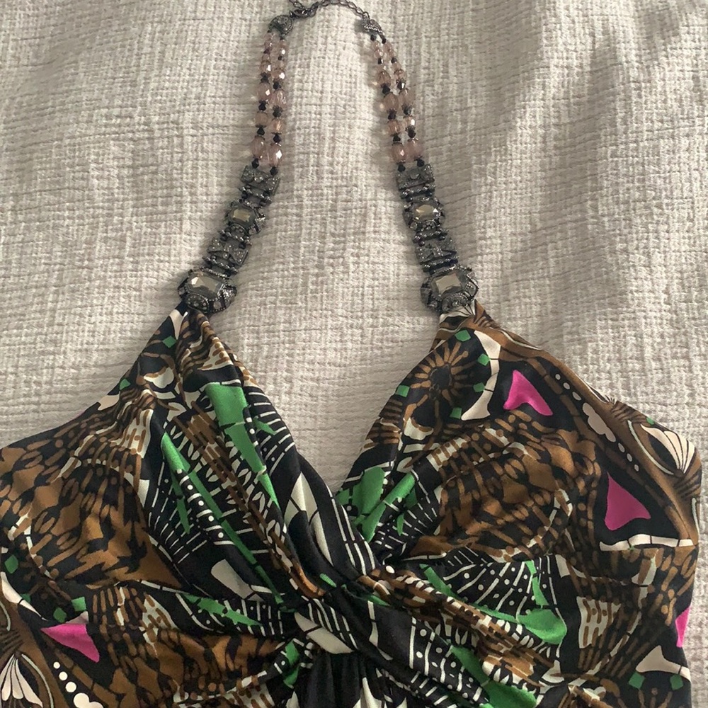 Summer silk dress with beaded halter